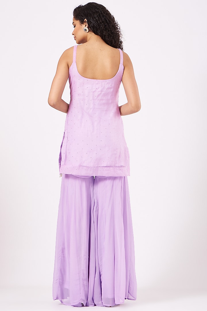Lilac Hand Embroidered Party Wear Sharara Set by EWAZ at Pernia's Pop Up Shop