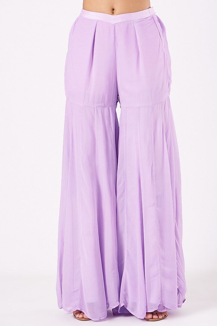 Lilac Hand Embroidered Party Wear Sharara Set by EWAZ at Pernia's Pop Up Shop