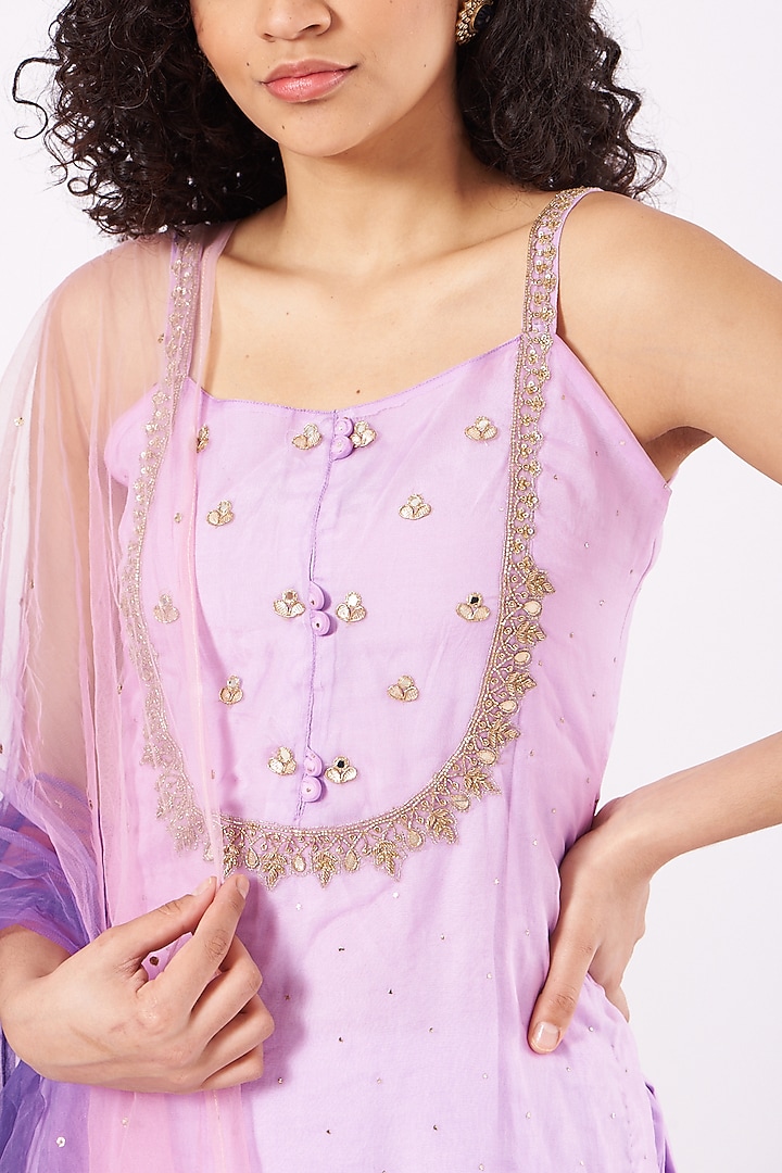 Lilac Hand Embroidered Party Wear Sharara Set by EWAZ at Pernia's Pop Up Shop