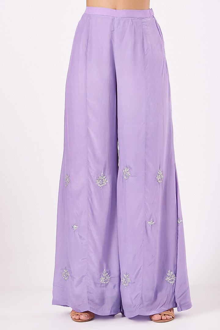 Lilac Hand Embroidered Party Wear Sharara Set by EWAZ at Pernia's Pop Up Shop