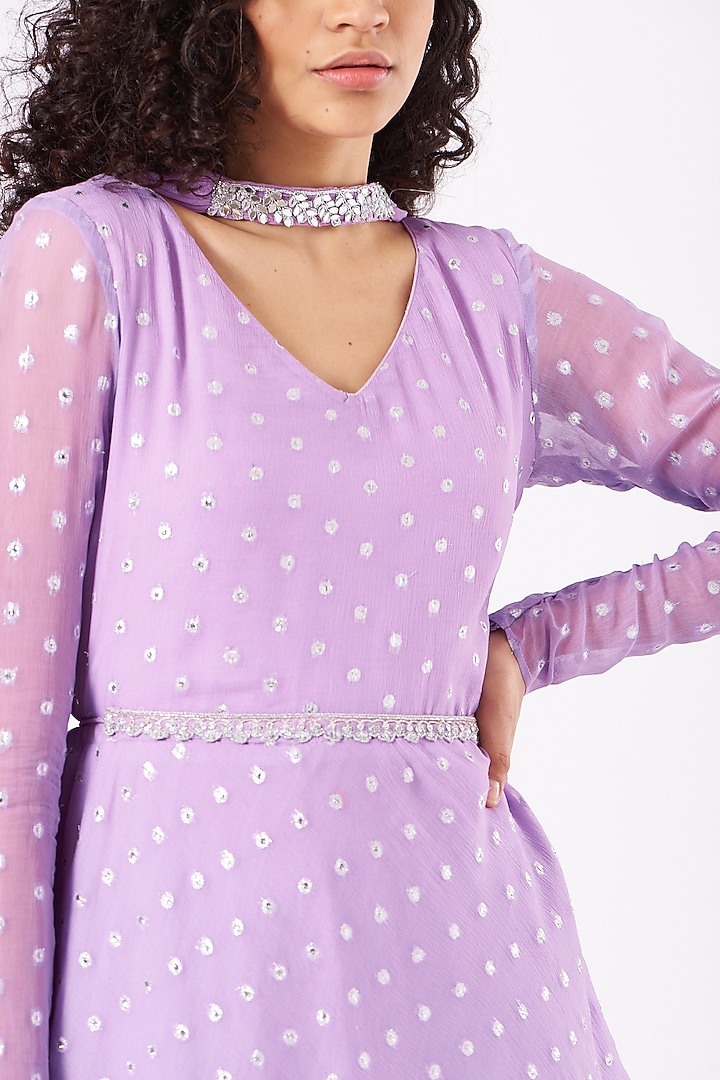 Lilac Hand Embroidered Party Wear Sharara Set by EWAZ at Pernia's Pop Up Shop