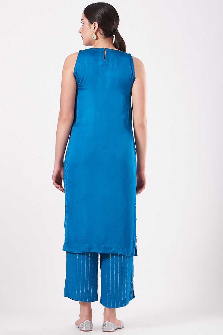 Cobalt Blue Hand Embroidered Kurta Set by EWAZ at Pernia's Pop Up Shop