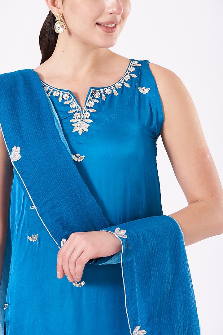 Cobalt Blue Hand Embroidered Kurta Set by EWAZ at Pernia's Pop Up Shop