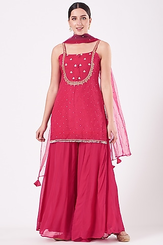 Cherry Tomato Georgette Sharara Set by EWAZ