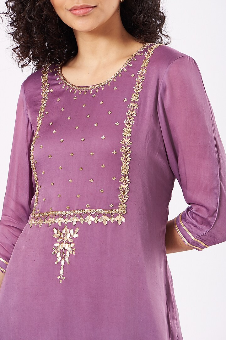 Mauve Hand Embroidered Wedding Lehenga Set by EWAZ at Pernia's Pop Up Shop