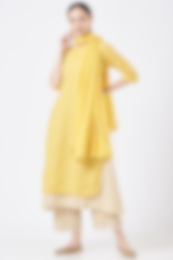 Yellow Embroidered Kurta Set by EWAZ at Pernia's Pop Up Shop