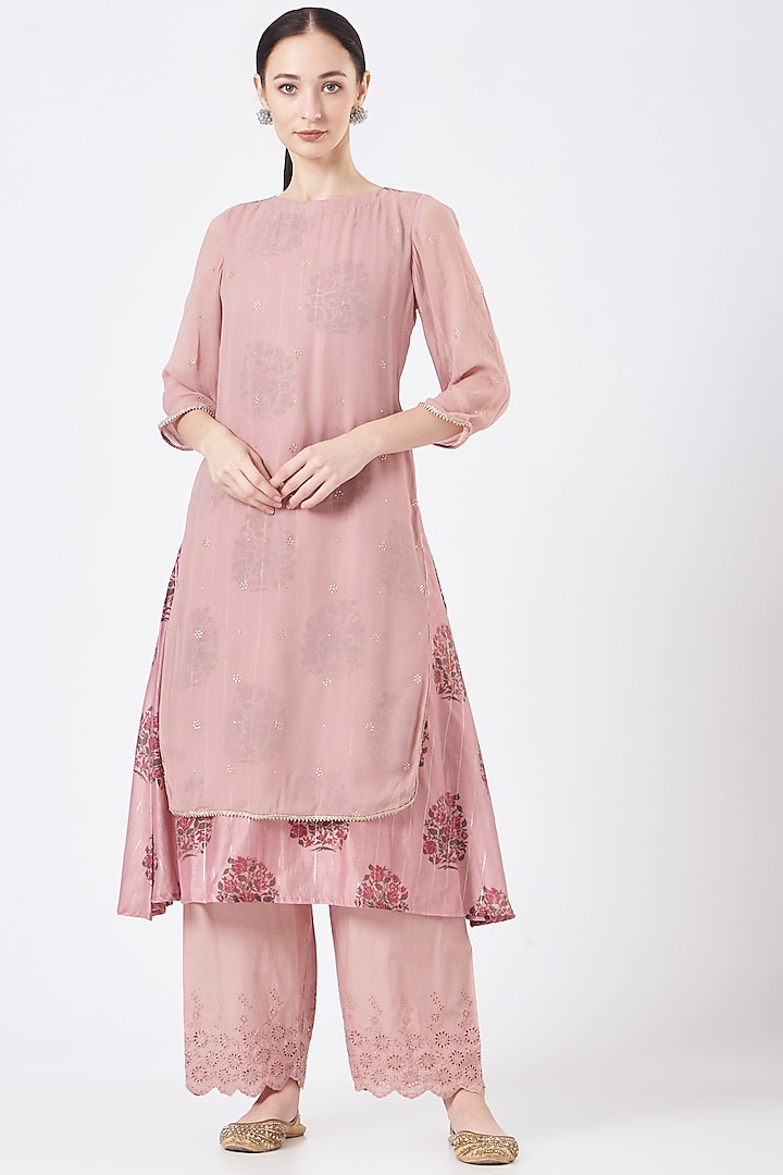 Light Mauve Chanderi Kurta Set by EWAZ at Pernia's Pop Up Shop