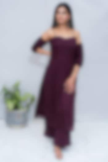 Wine Off-Shoulder Kurta Set by EWAZ at Pernia's Pop Up Shop