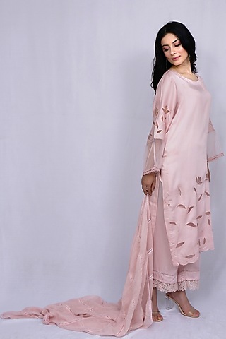 Pastel Pink Embroidered Kurta Set by EWAZ