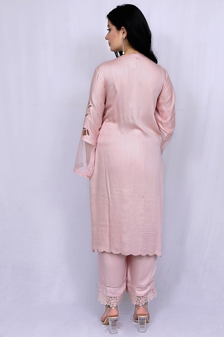 Pastel Pink Embroidered Kurta Set by EWAZ at Pernia's Pop Up Shop