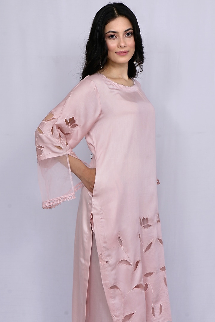 Pastel Pink Embroidered Kurta Set by EWAZ at Pernia's Pop Up Shop
