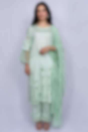 Mint Green Embroidered Kurta Set by EWAZ at Pernia's Pop Up Shop