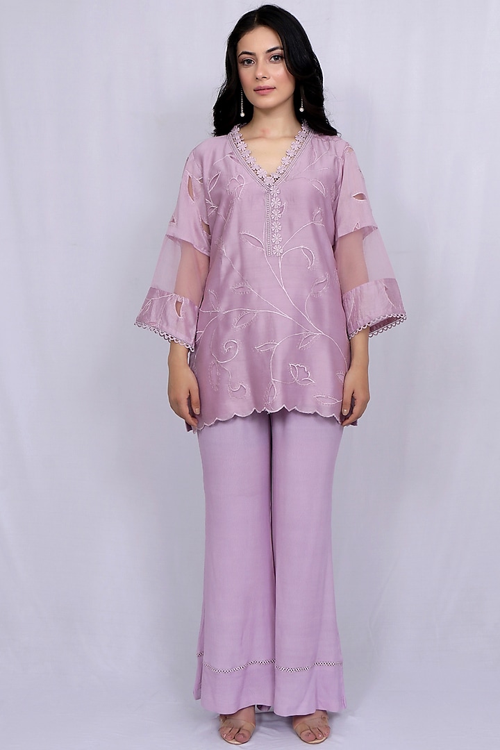 Lilac Snow Embroidered Kurta Set by EWAZ at Pernia's Pop Up Shop