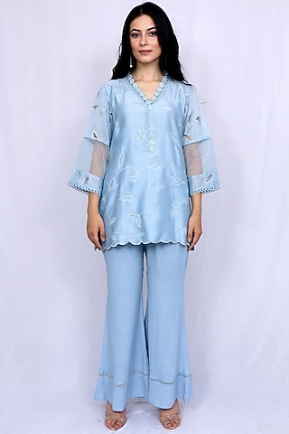 Powder Blue Embroidered Kurta Set by EWAZ