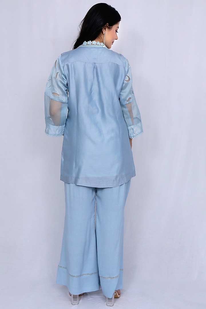 Powder Blue Embroidered Kurta Set by EWAZ at Pernia's Pop Up Shop