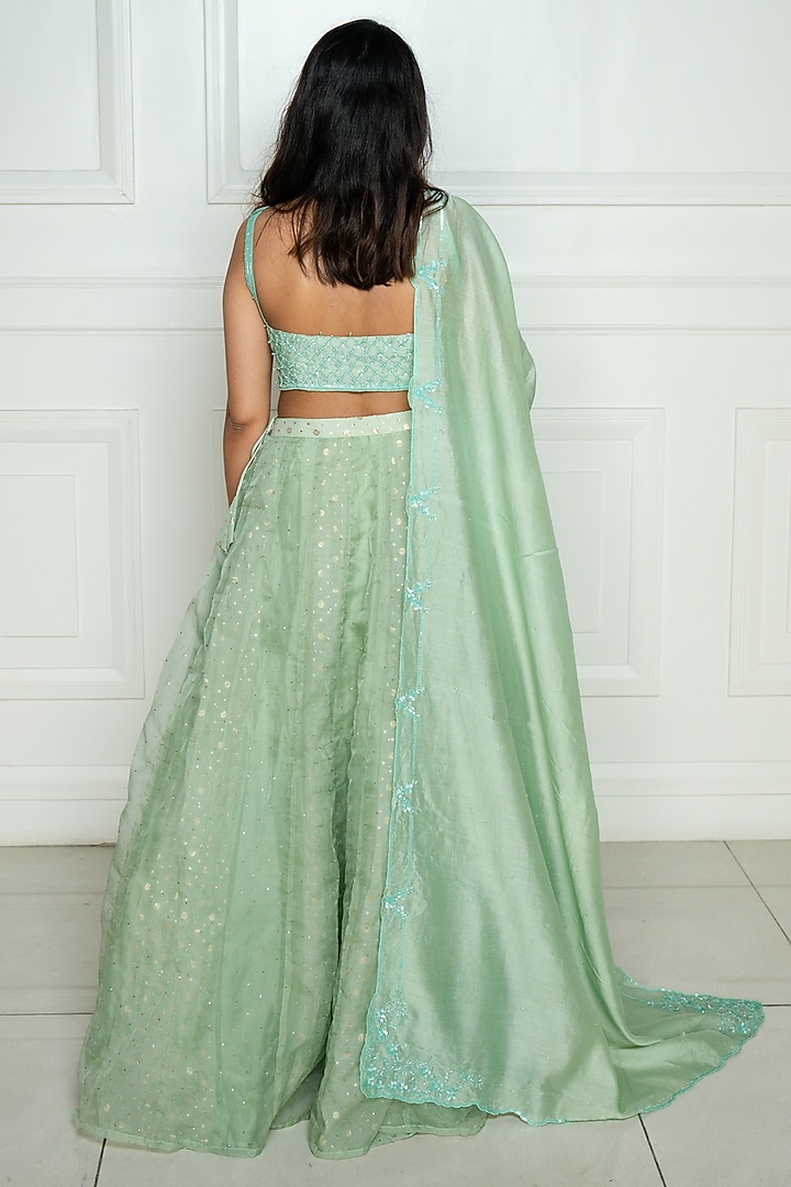 Mint Green Chanderi Wedding Lehenga Set by EWAZ at Pernia's Pop Up Shop
