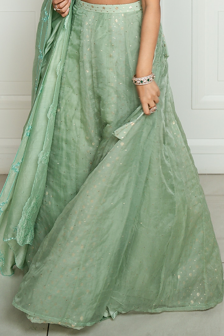 Mint Green Chanderi Wedding Lehenga Set by EWAZ at Pernia's Pop Up Shop