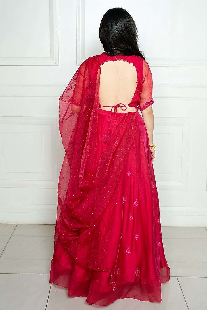 Hot Pink Embroidered Wedding Lehenga Set by EWAZ at Pernia's Pop Up Shop