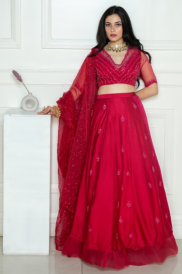 Hot Pink Embroidered Wedding Lehenga Set by EWAZ at Pernia's Pop Up Shop