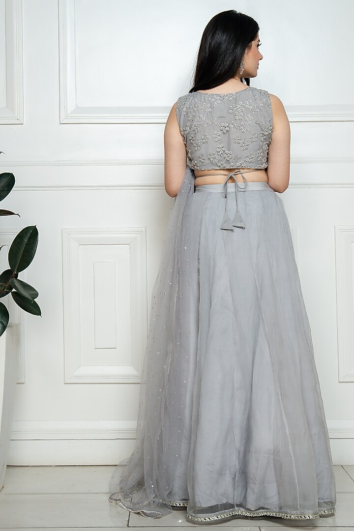 Grey Embroidered Wedding Lehenga Set by EWAZ at Pernia's Pop Up Shop