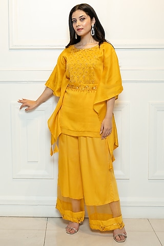 Yellow Chanderi Kaftan Set by EWAZ