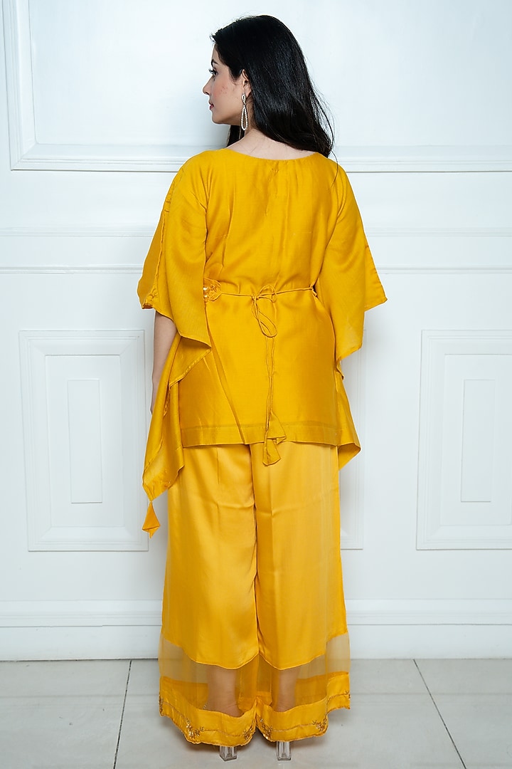 Yellow Chanderi Kaftan Set by EWAZ at Pernia's Pop Up Shop