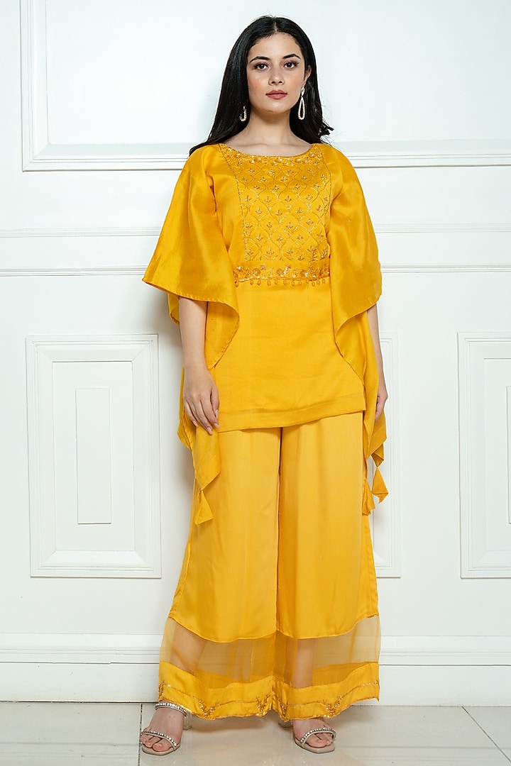Yellow Chanderi Kaftan Set by EWAZ at Pernia's Pop Up Shop