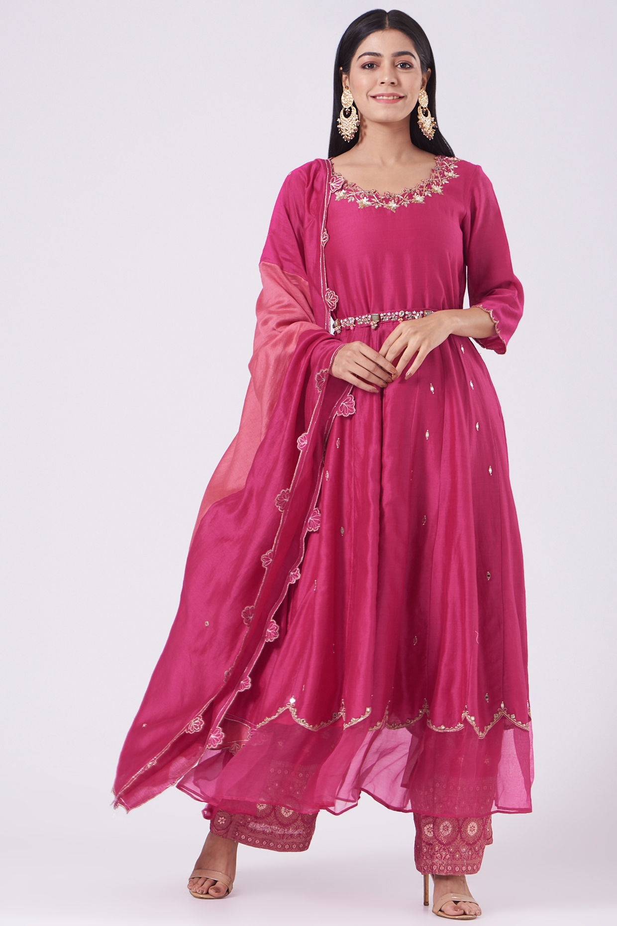 Hot Pink Embroidered Wedding Anarkali Set by EWAZ at Pernia's Pop Up Shop