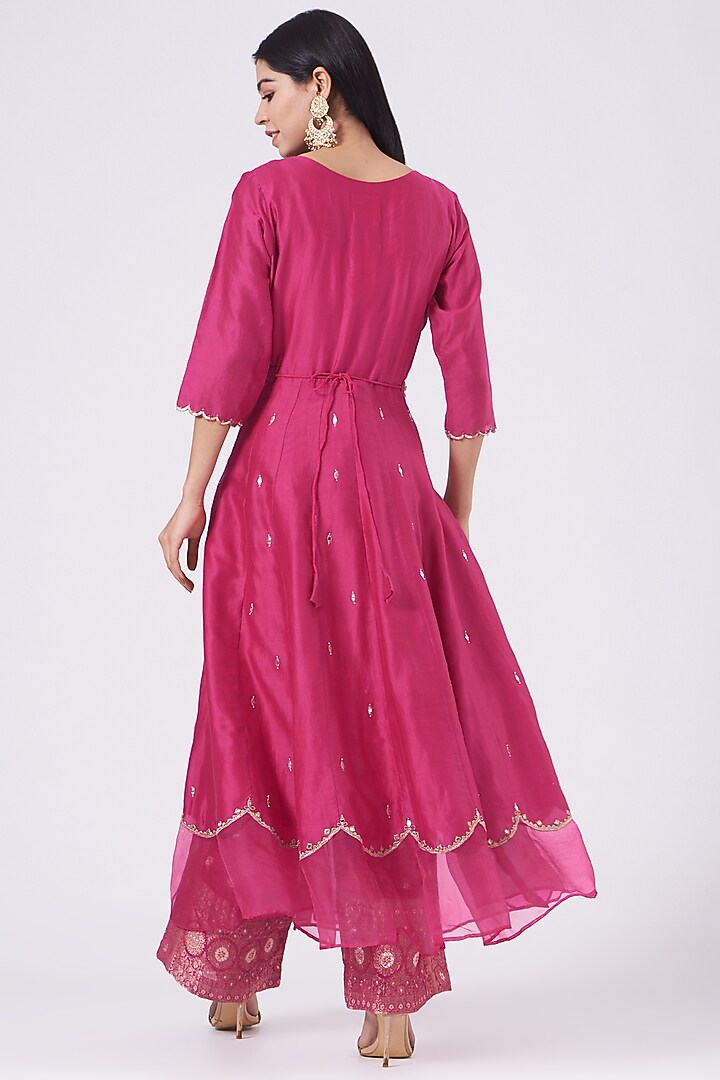 Hot Pink Embroidered Wedding Anarkali Set by EWAZ at Pernia's Pop Up Shop