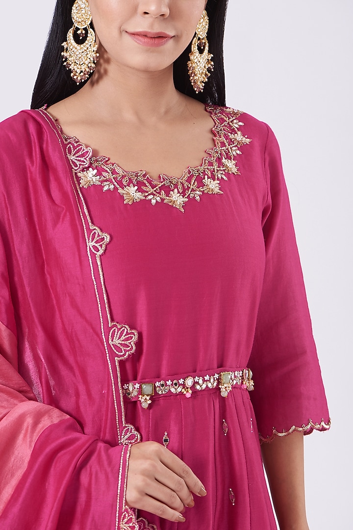 Hot Pink Embroidered Wedding Anarkali Set by EWAZ at Pernia's Pop Up Shop