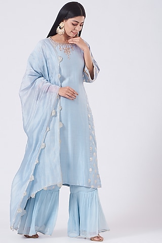Blue Tiered Sharara Set by EWAZ