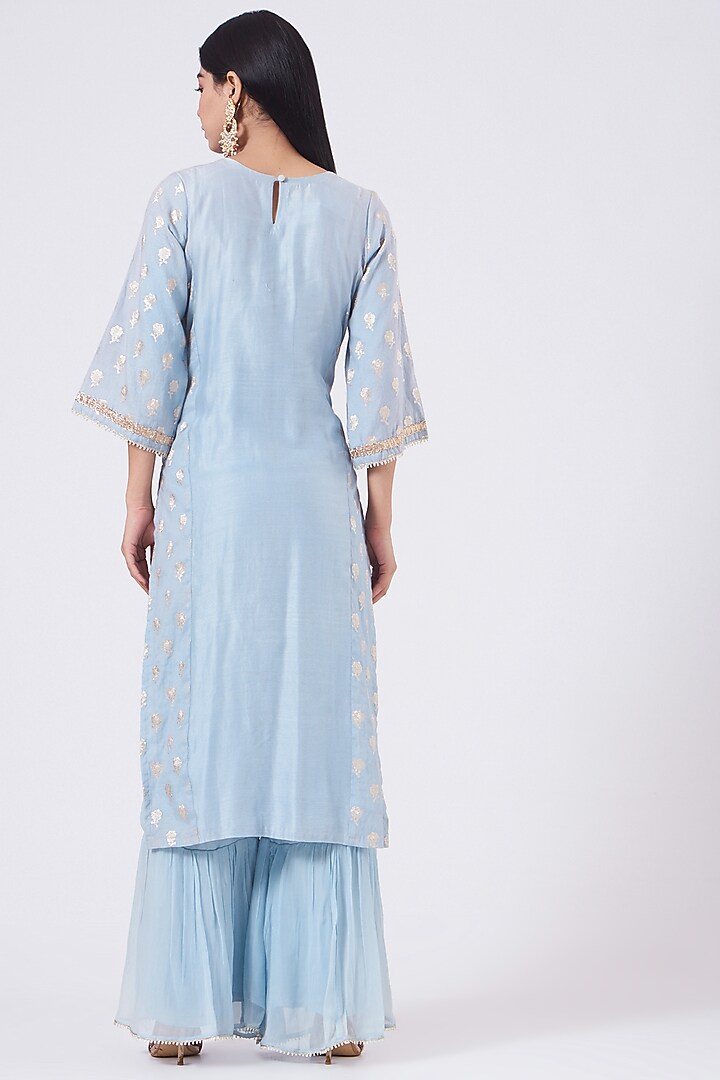 Blue Tiered Party Wear Sharara Set by EWAZ at Pernia's Pop Up Shop