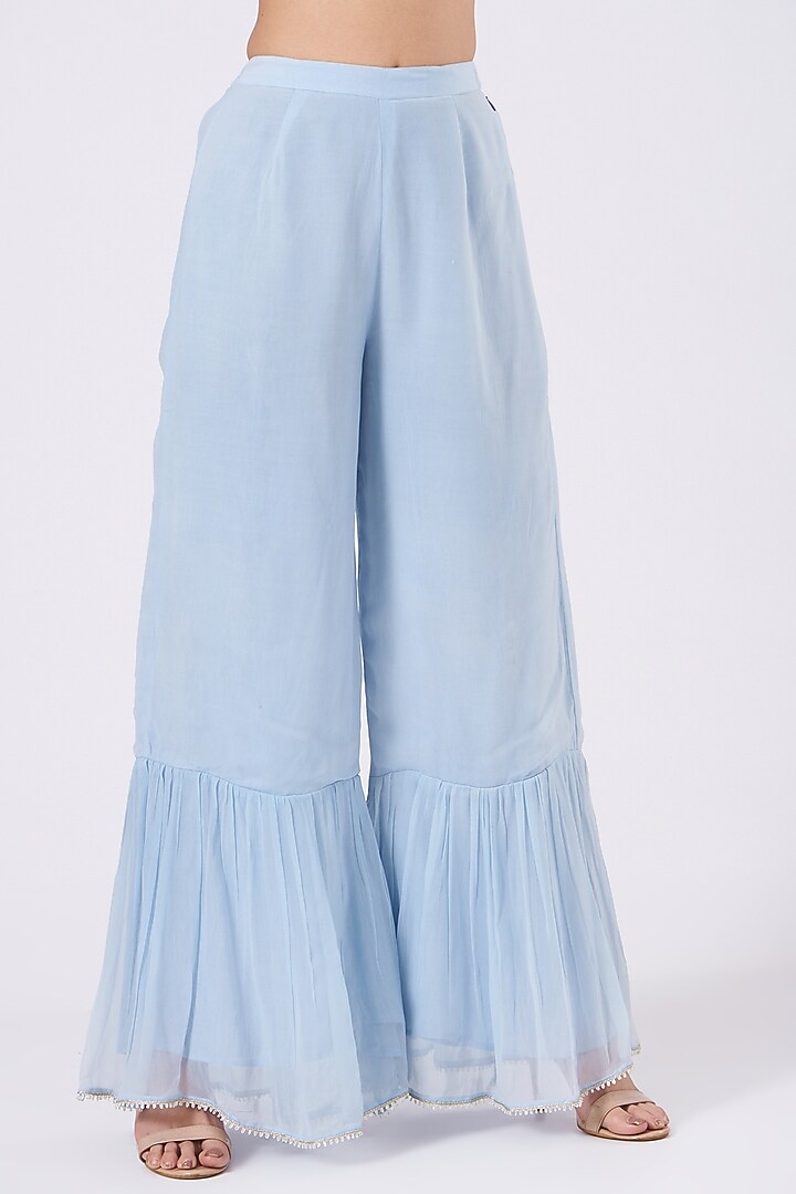 Blue Tiered Party Wear Sharara Set by EWAZ at Pernia's Pop Up Shop