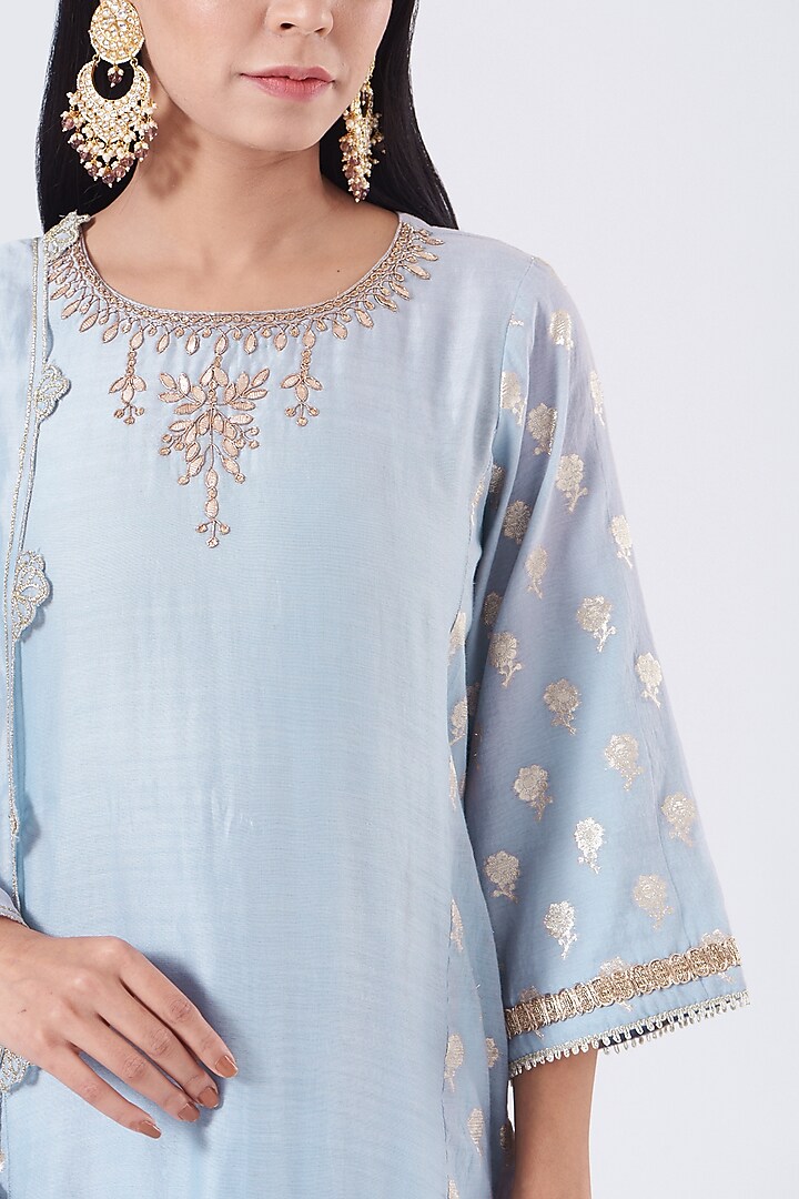 Blue Tiered Party Wear Sharara Set by EWAZ at Pernia's Pop Up Shop
