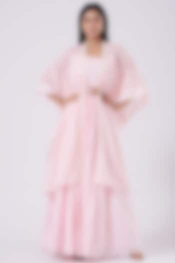 Light Pink Skirt Set With Kaftan Gilet by EWAZ