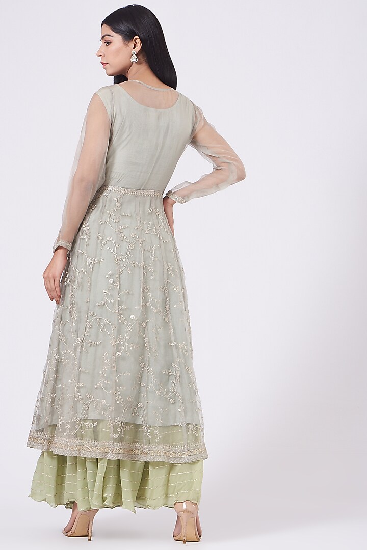 Sage Green Embroidered Wedding Sharara Set by EWAZ at Pernia's Pop Up Shop