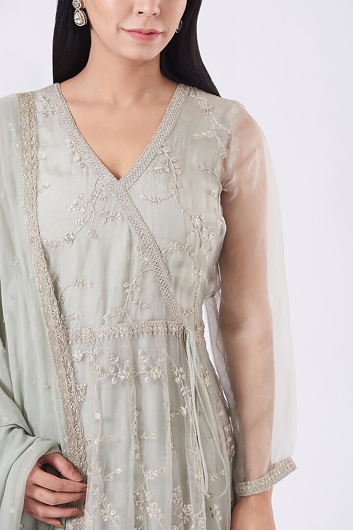 Sage Green Embroidered Wedding Sharara Set by EWAZ at Pernia's Pop Up Shop