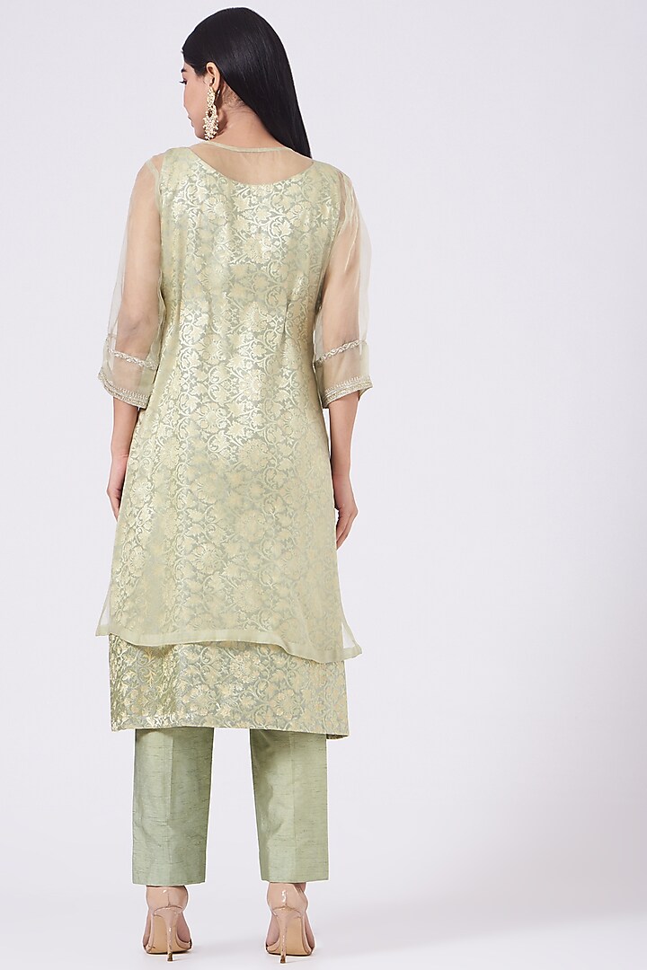Sage Green Brocade Kurta Set by EWAZ at Pernia's Pop Up Shop