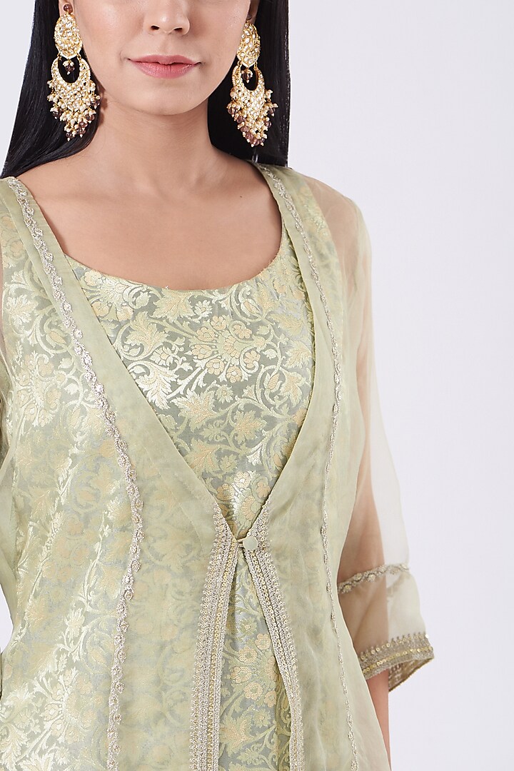Sage Green Brocade Kurta Set by EWAZ at Pernia's Pop Up Shop