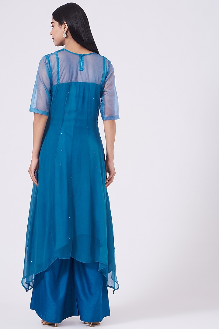 Blue Hand Embroidered Party Wear Anarkali Set by EWAZ at Pernia's Pop Up Shop