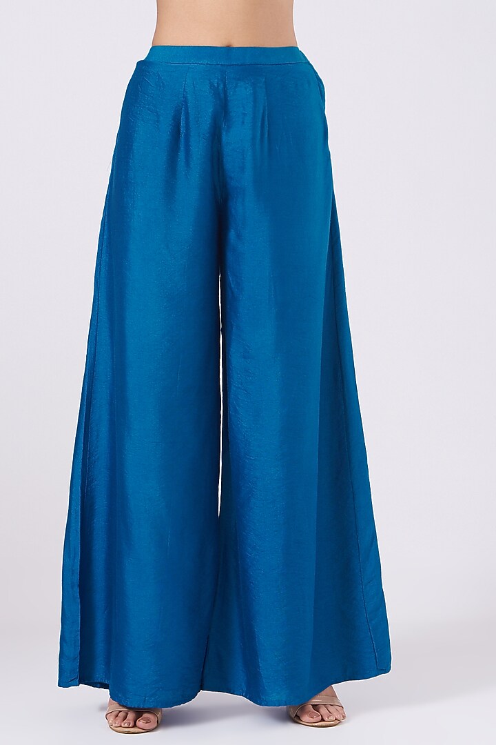 Blue Hand Embroidered Party Wear Anarkali Set by EWAZ at Pernia's Pop Up Shop