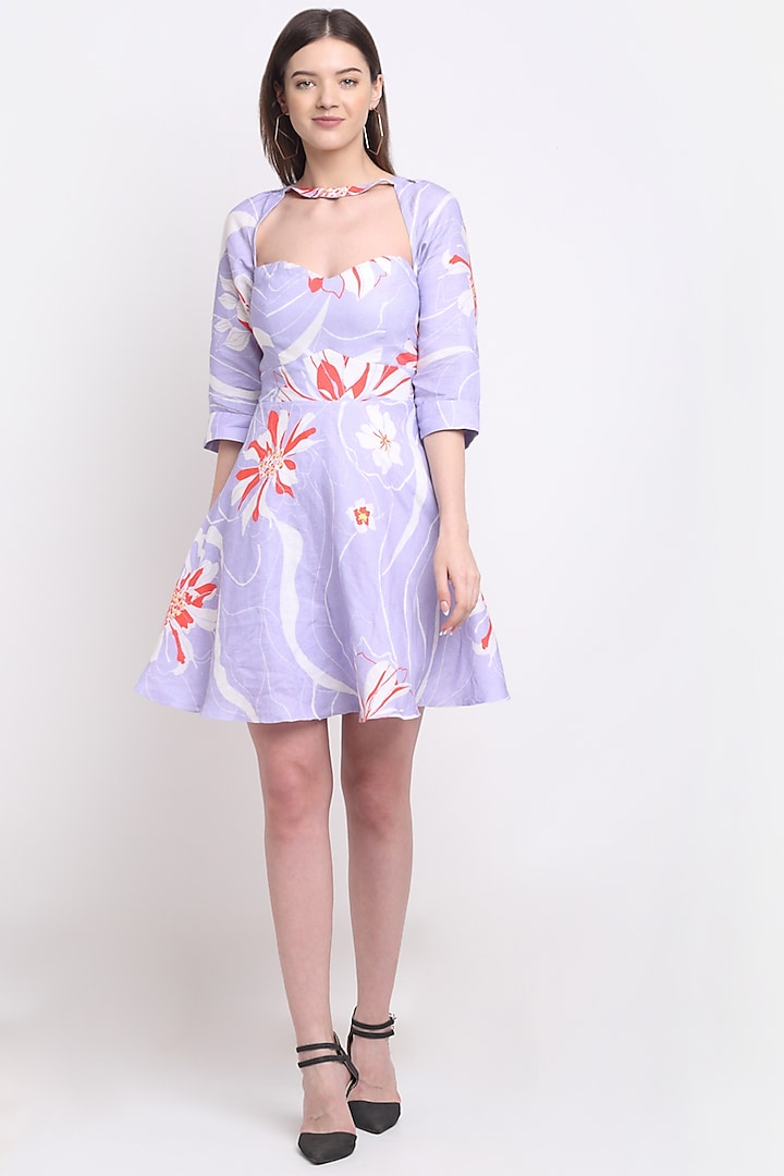 Lavender Printed Mini Dress by Ewoke