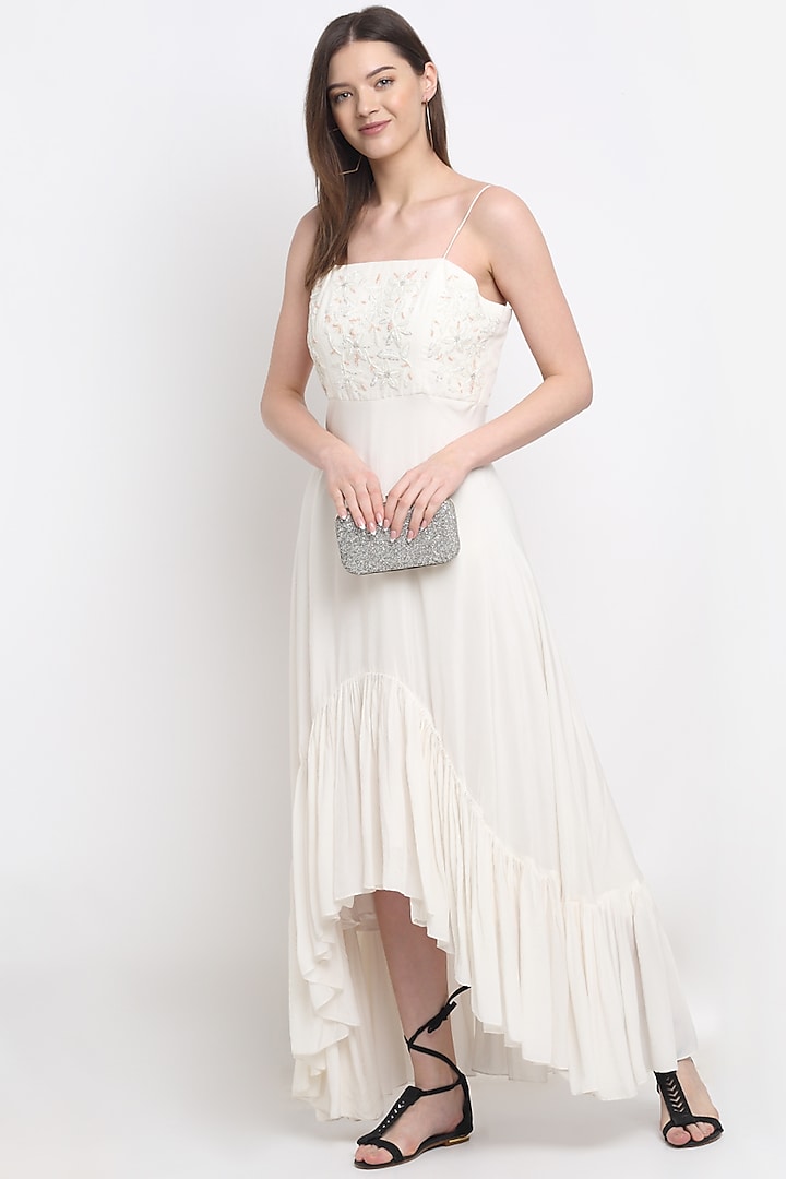 Ivory Hand Embroidered Gown by Ewoke at Pernia's Pop Up Shop