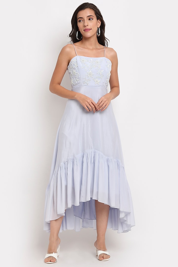 Ice Blue Hand Embroidered Gown by Ewoke at Pernia's Pop Up Shop