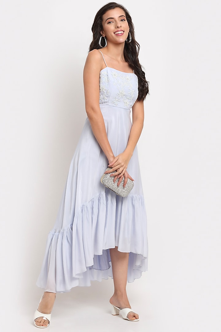 Ice Blue Hand Embroidered Gown by Ewoke at Pernia's Pop Up Shop