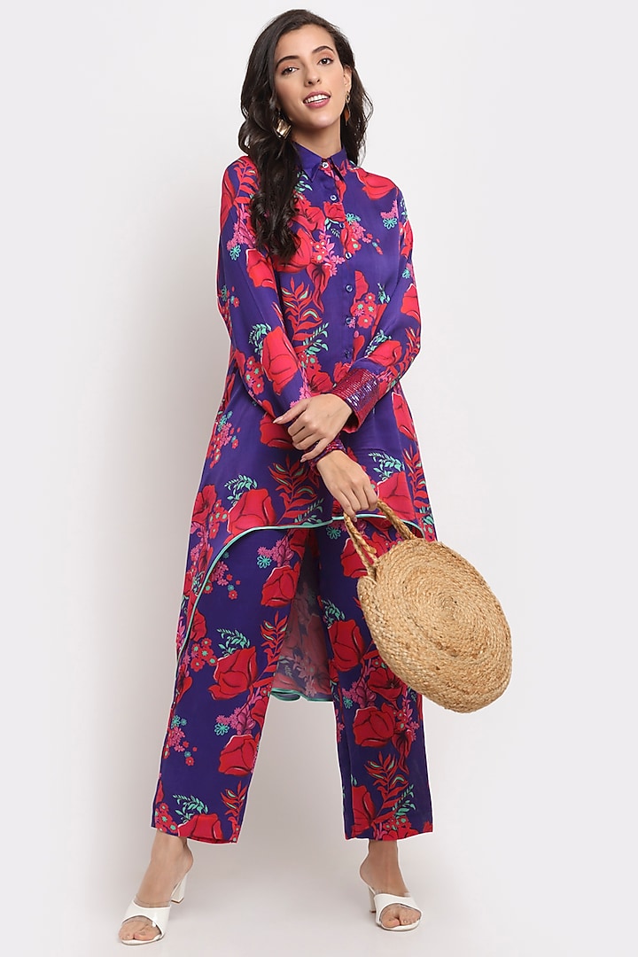 Purple Printed Pant Set by Ewoke at Pernia's Pop Up Shop
