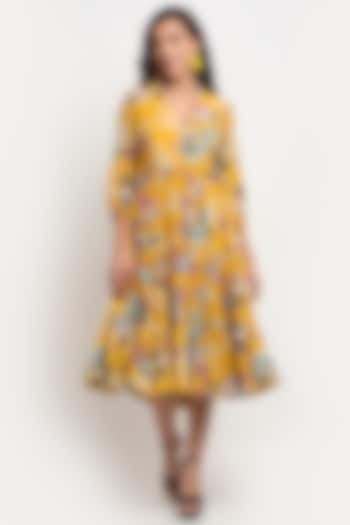 Yellow & Black Printed Dress by Ewoke