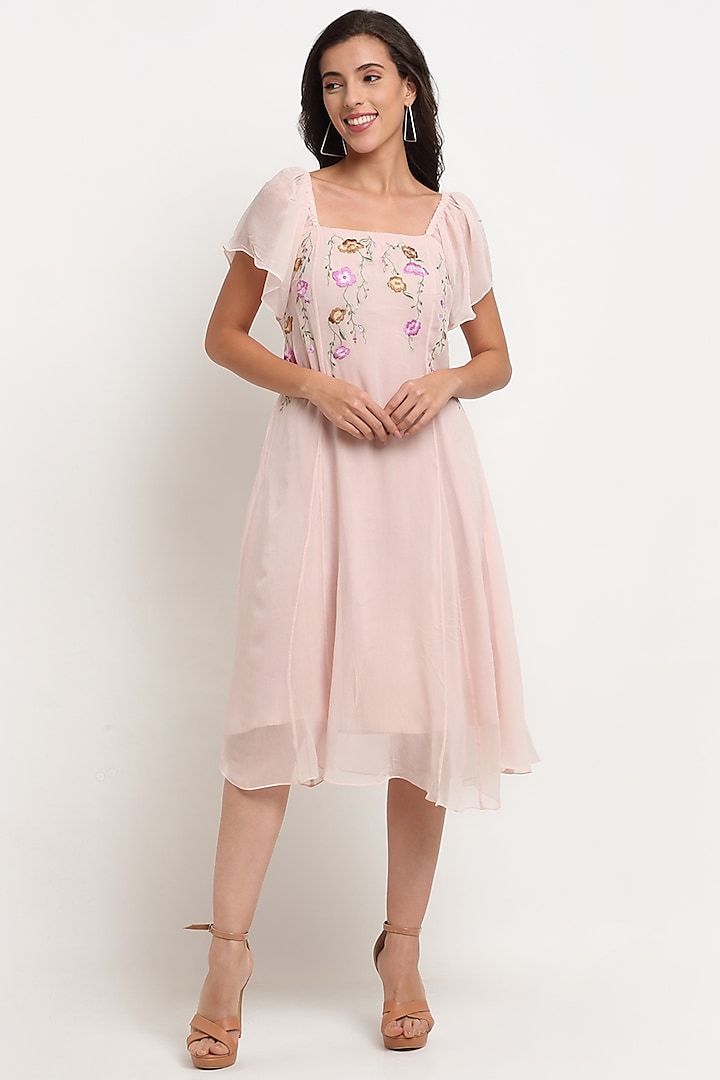 Nude PInk Embroidered Dress by Ewoke