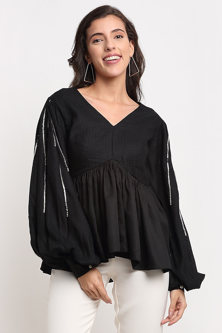 Black Hand Embroidered Top by Ewoke at Pernia's Pop Up Shop