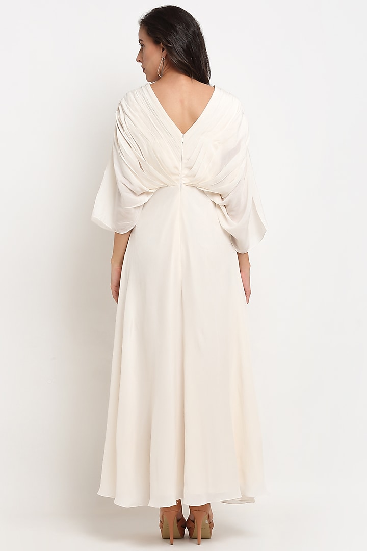 Ivory Embellished Draped Gown by Ewoke at Pernia's Pop Up Shop